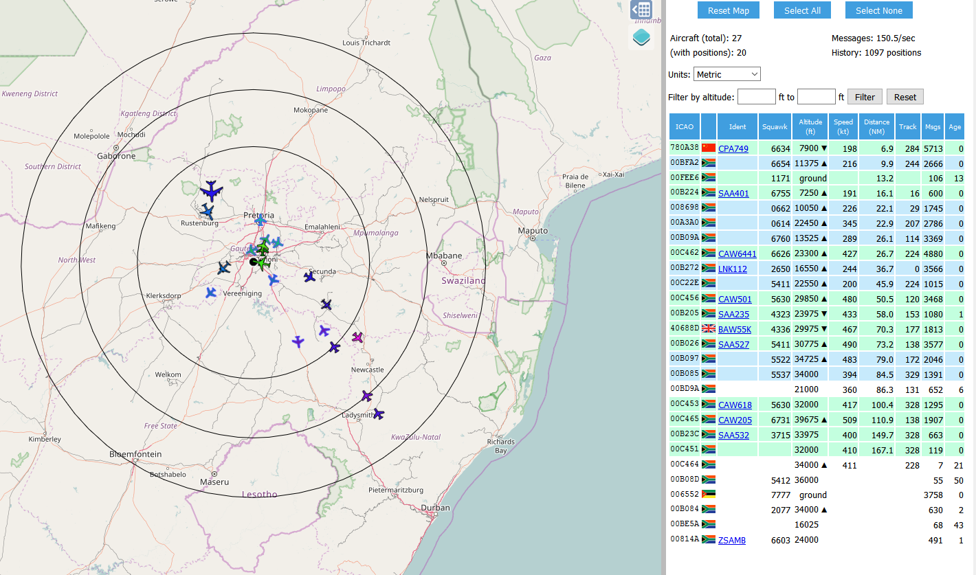 Карта приемников сервиса flightaware